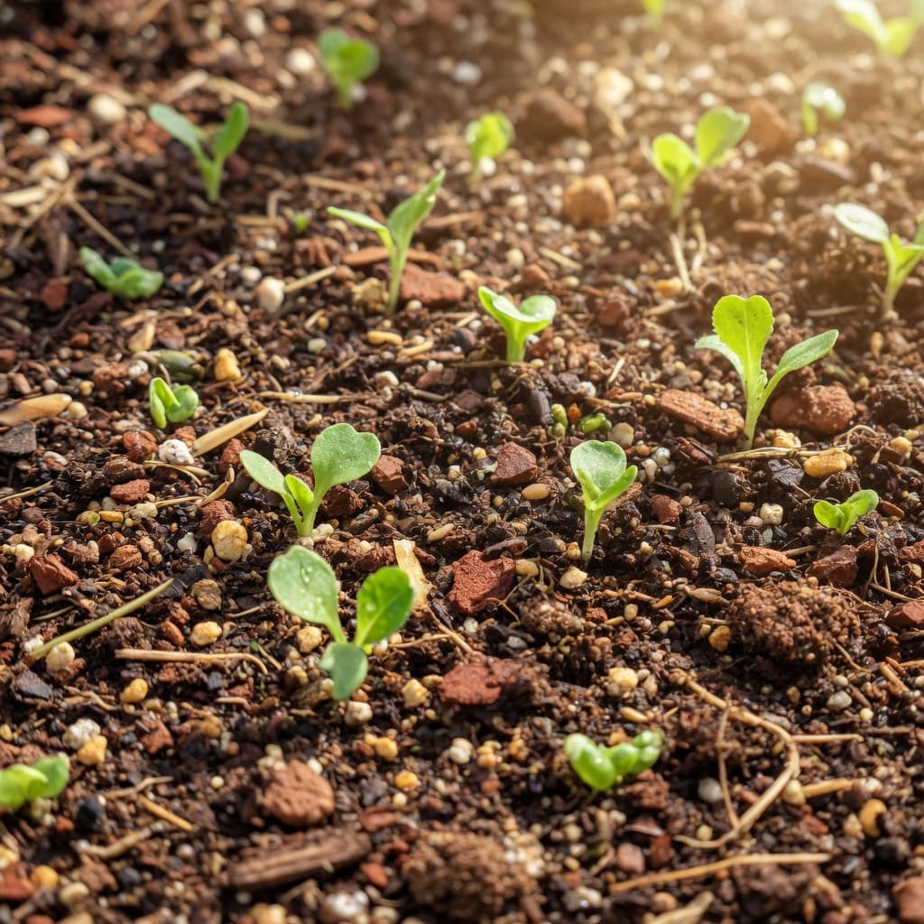Junge Pflanzen in der Gartenerde